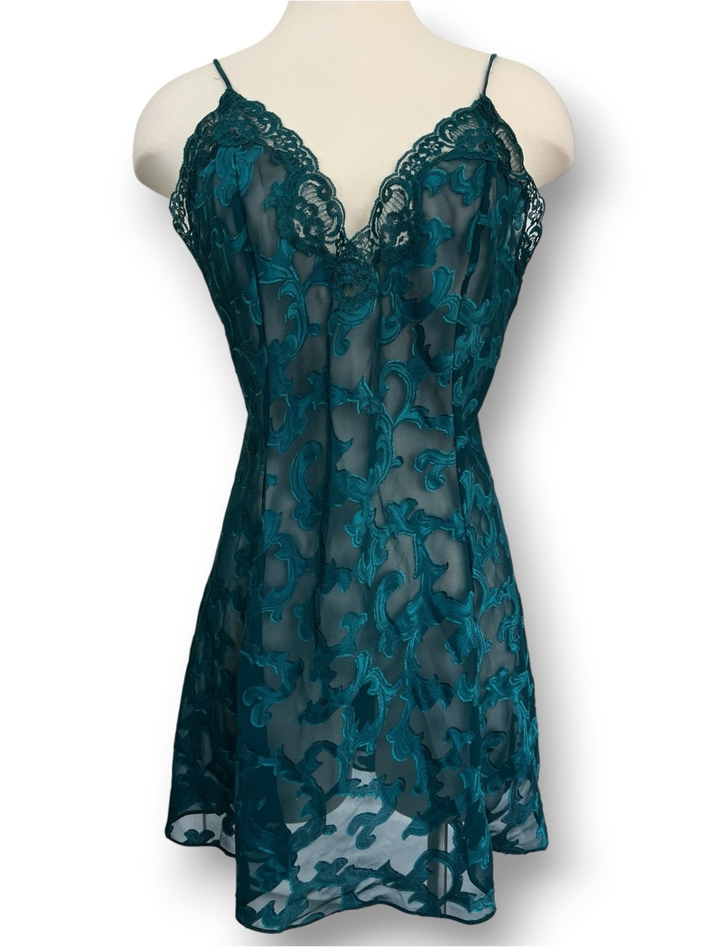 Fredericks of Hollywood Emerald Green Sheer Lace Trim Lingerie Babydoll